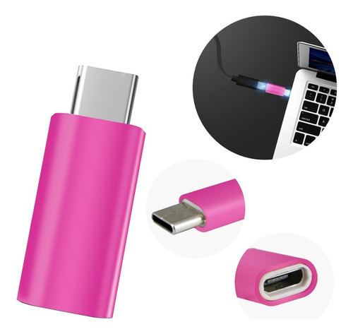 Adaptador Convertidor Micro Usb V8 Hembra A Tipo C Macho Color Magenta