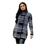 Casaco Sobretudo De Frio Jacquard Inverno C/ Botão Tricot