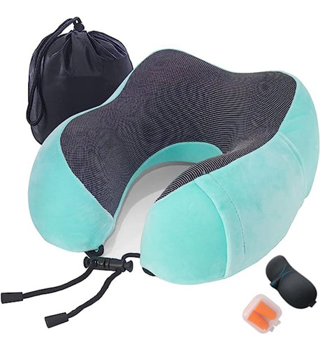 Almohada De Cuello Para Viaje, Almohada De Memory Foam Azul