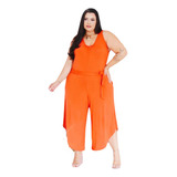 Macacão Pantacourt Feminino Plus Size Extra Regata Malha Xg 