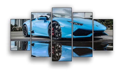 Kit 5 Quadro Decorativos Mdf Carro Lamborghini Quarto Sala 