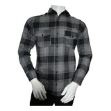 Camisa Slim Leñadora Manga Larga Gris Oscuro