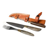 Set De Asador Cuchillo-tenedor Y Chaira- Acero Inox 111