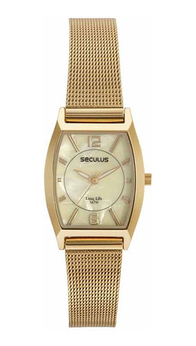 Relogio Seculus Feminino Dourado Pequeno Quadrado Classico