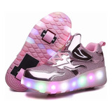 Tenis Patin Led Con 2 Ruedas. Zapato Patin Luces Carga Usb