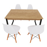 Conjunto Mesa Industrial Com 4 Cadeiras Pés Pinus