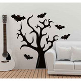 Decoración Halloween Vinil Adherible Murciélagos Y Árbol