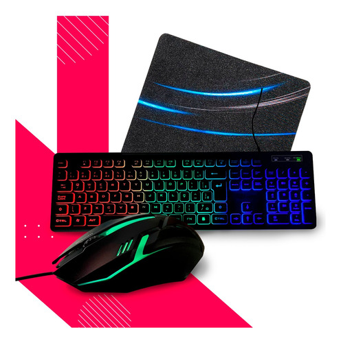 Kit Teclado Semi-mecânico + Combo Mouse Gamer E Mouse Pad 