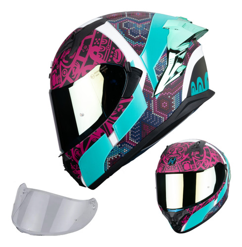 Casco Moto Hax Obsidian 2.0 Huichol Aqua Dot + Ece 22.06