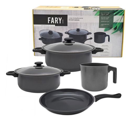 Bateria De Cocina Teflon 6 Piezas Cacerola Sarten Jarrito