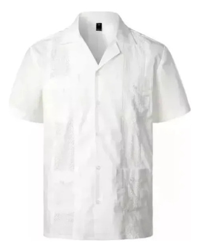 Camisa Branca Cubana Guayabera Elegant Borda Grande