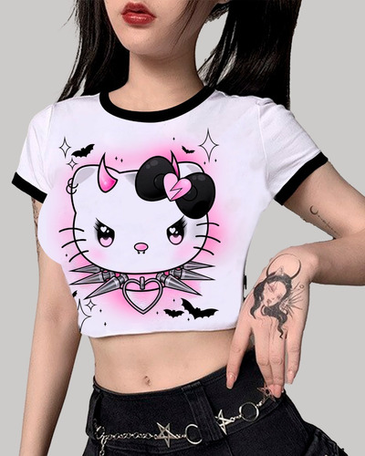 Remera Corta, Crop Top, Aesthetic, Hello Kitty