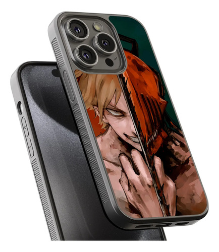 Funda iPhone 15 Pro Max Denji Chainsaw Man Makima Manga Naranja Negro Proteccion Rudo Tpu Aluminio Case Resistente Carcasa Antigolpes Anime Estetico