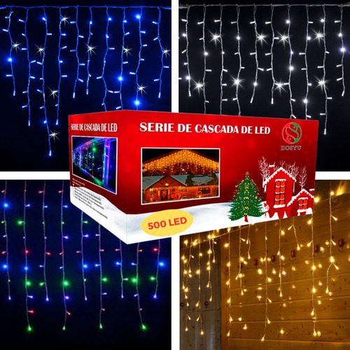 Serie Navideña Cascada 500led 9.6m Blanco/azul/multicolor Color De Las Luces Multicolor