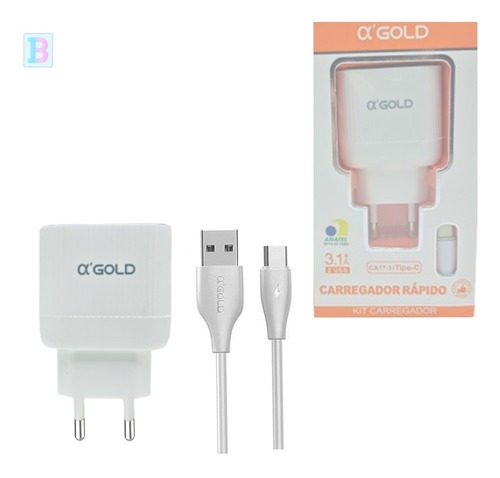 Carregador De Celular Rapido Usb-c 15w 2 Portas Cor Branco