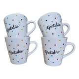 Jogo De 4 Xícaras De Café Em Porcelana Branca Gratidão 120ml