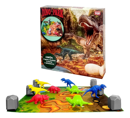 Dino Park Cenário De Tapete Com 8 Dinossauros E 6 Pedras