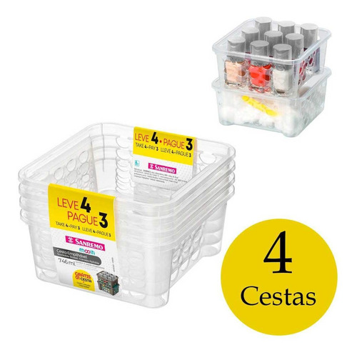 Kit Jogo 4 Cestas Pequena Empilhável Infantil Gaveta Armário