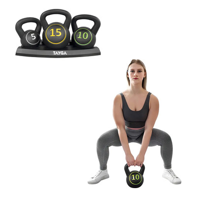 Set Pesa Rusa Kettlebell C\u002Fbase 5,10,15lb Plástico Gym Tayga Negro | Meses sin interés