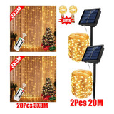 2 Cortina De Luz Led De 3 M+2 Luces Solares De 20 M+regalos