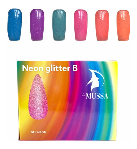 Gama Gel Para Uñas Neon Glitter 6 Piezas 10 Ml Le'mussa