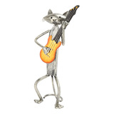 Escultura De Metal De Un Gato Que Toca La Guitarra, Pintura