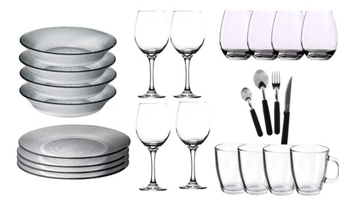 Set Vajilla Completa 4 Personas 36 Pzs Platos Vasos Cubierto