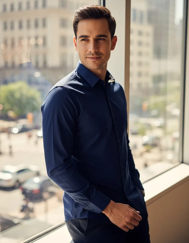 Camisa Social Masculina Slim Fit Manga Longa Fácil De Passar | Parcelamento sem juros
