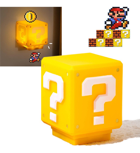 Lámpara De Mesa Mario Bros Cubo, Led Luz De Noche De Niños