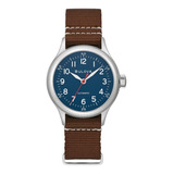 Reloj Bulova 96a282 Classic Hack Military Color De La Correa Café Color Del Bisel Plateado Color Del Fondo Azul