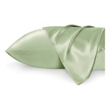 Fundas Para Almohada De Saten Color Verde Claro 50 X 91 Cm