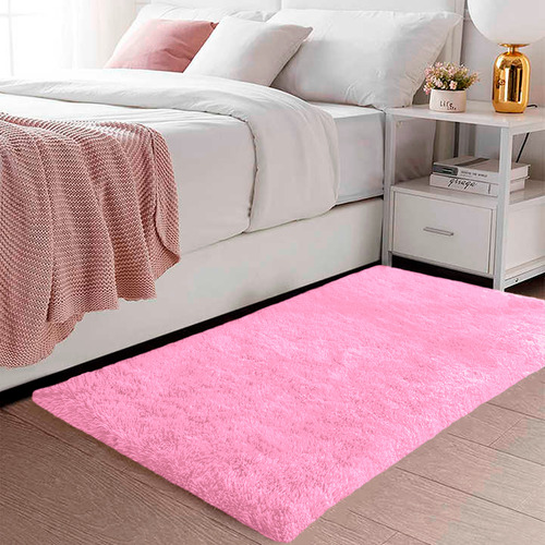 Tapete Sala Quarto 1,00x0,60 Shaggy Luxuoso Peludo Fofinho Rosa Casa Laura Enxovais