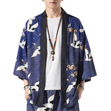 Chamarra Kimono Japonesa Cardigan Grúa Estampado Baggy Albo