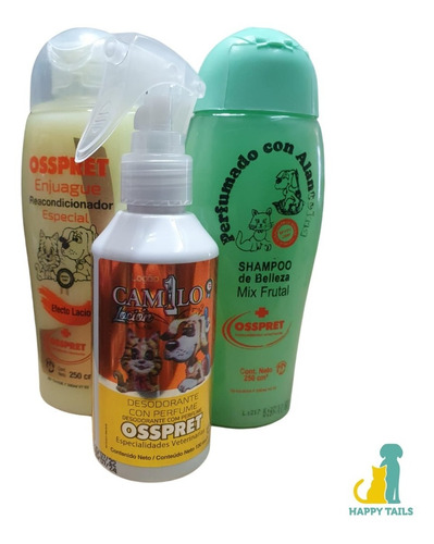 Shampoo Enjuague Loción Osspret Para Perros Y Gato Combo X 3