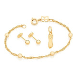 Conjunto Rommanel Pulseira, Figa E Brinco Para Bebê Kit 02