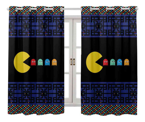 Cortina Quarto Infantil 2,00x1,50 Decoração Pac Man