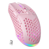 Ratón Inalámbrico Rosa Para Juegos Bluetooth Con Carcasa De 