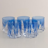 5 Vasos Whisky De Cristal Azul Y Base Heptag. Transparente