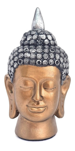 Estatueta Cabeça Buda Hindu Pintura Metálica Verniz Premium 