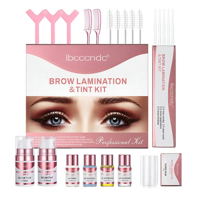 Kit Rizado Pestañas Lash Lifting+pigmento+planchado De Ceja Marrón Y Negro