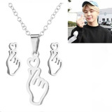 Collar Aretes K-pop Bts Acero Regalo Corazón Mano 