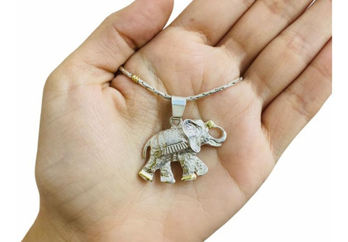 Cadena Con Dije Elefante  Plata Y Oro Regalo Estuche