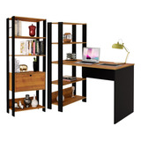 Conjunto Mesa Para Escritório Estilo Industrial Com Estante 