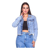 Jaqueta Jeans Feminina Jaquetinha Com Pérola