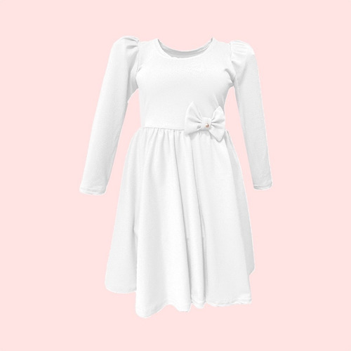 Vestido Infantil Rodado Princesa Manga Longa Fofa E Laço