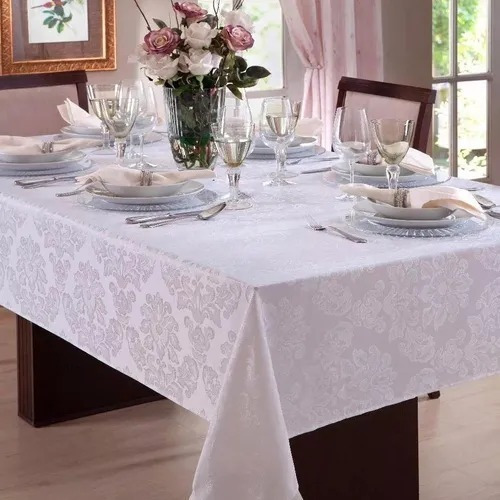 Toalha De Mesa 6 Lugares Jacquard Tecido Super Promoção