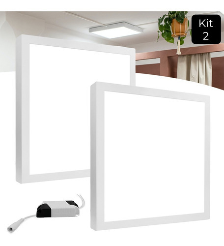 Kit 2 Luminária Plafon Led 48w 60x60 Sobrepor Quadrado Cor Branco Frio