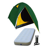 Combo Camping Carpa 2 Personas + Colchón 1 Plza + Inflador