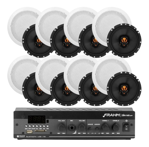 Kit Amplificador Frahm Slim 1600 App + 8 Arand. Redonda. Jbl