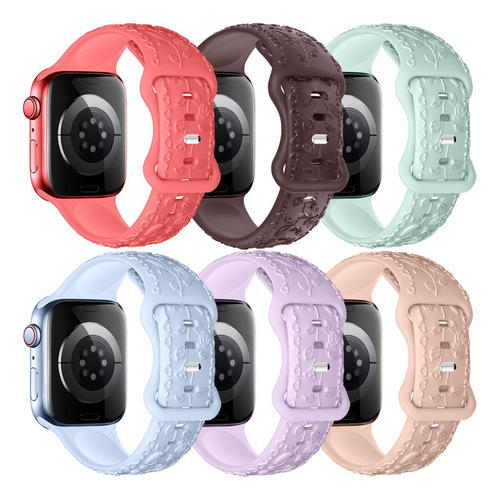 6 Correa Para Apple Watch Ultra 9 8 7 Se 6 5 Flores Silicona